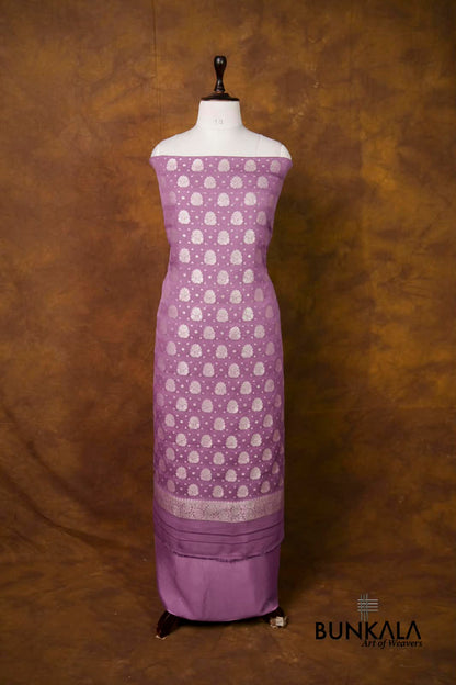 Lavender Buta Banarasi Pure Chiffon  Unstitched Suit Set