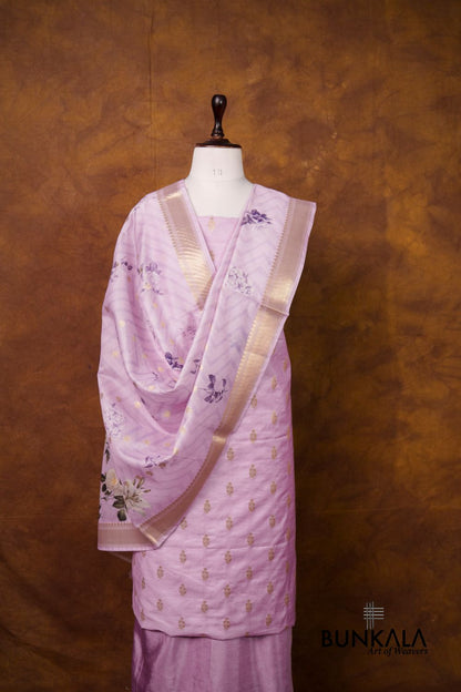 Lavender Buti Banarasi Pure Cotton Silk Unstitched Suit Set 