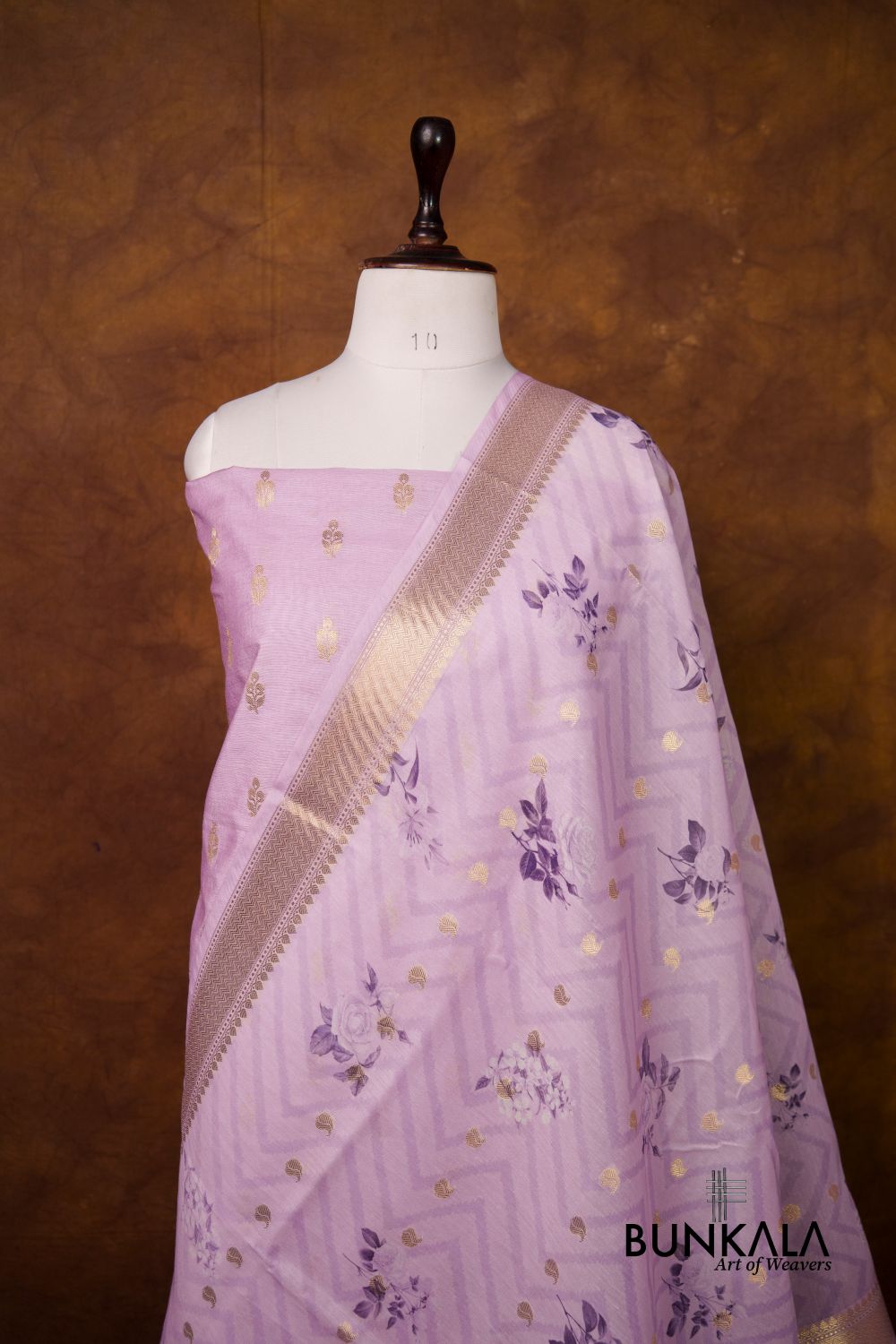 Lavender Buti Banarasi Pure Cotton Silk Unstitched Suit Set 