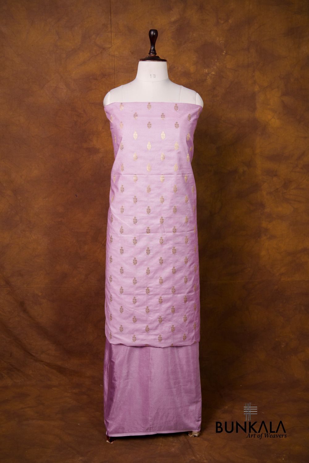 Lavender Buti Banarasi Pure Cotton Silk Unstitched Suit Set 