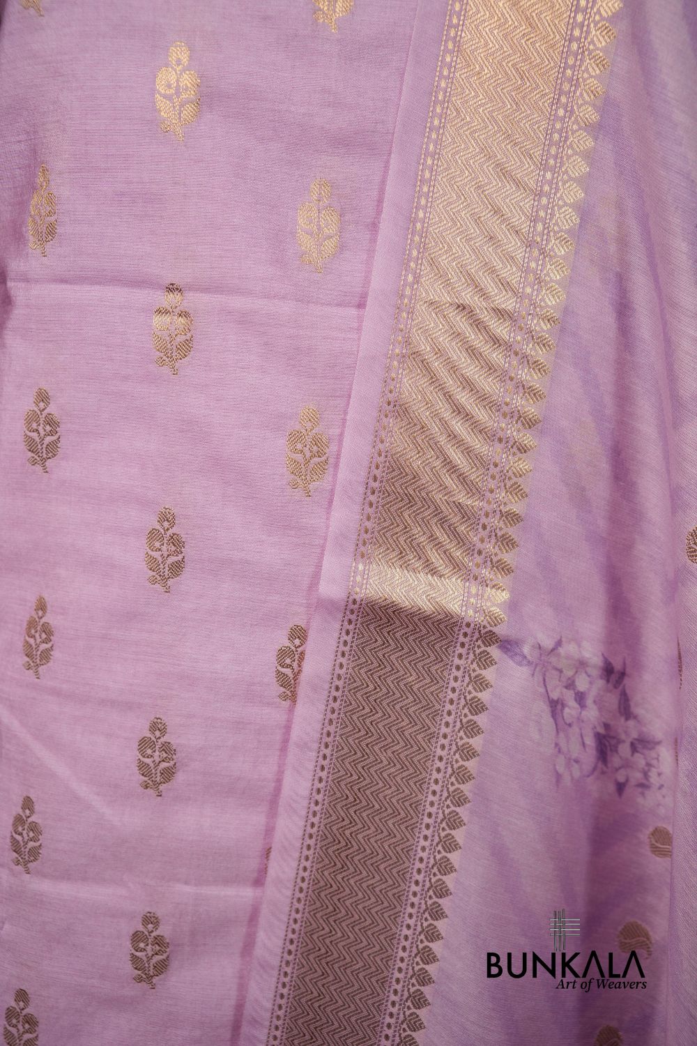 Lavender Buti Banarasi Pure Cotton Silk Unstitched Suit Set 