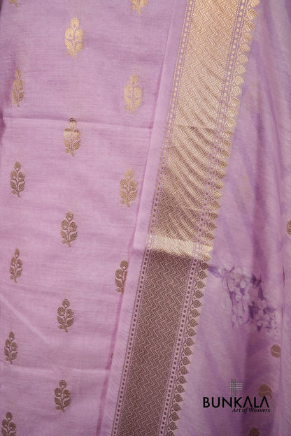 Lavender Buti Banarasi Pure Cotton Silk Unstitched Suit Set 