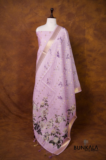 Lavender Buti Banarasi Pure Cotton Silk Unstitched Suit Set 