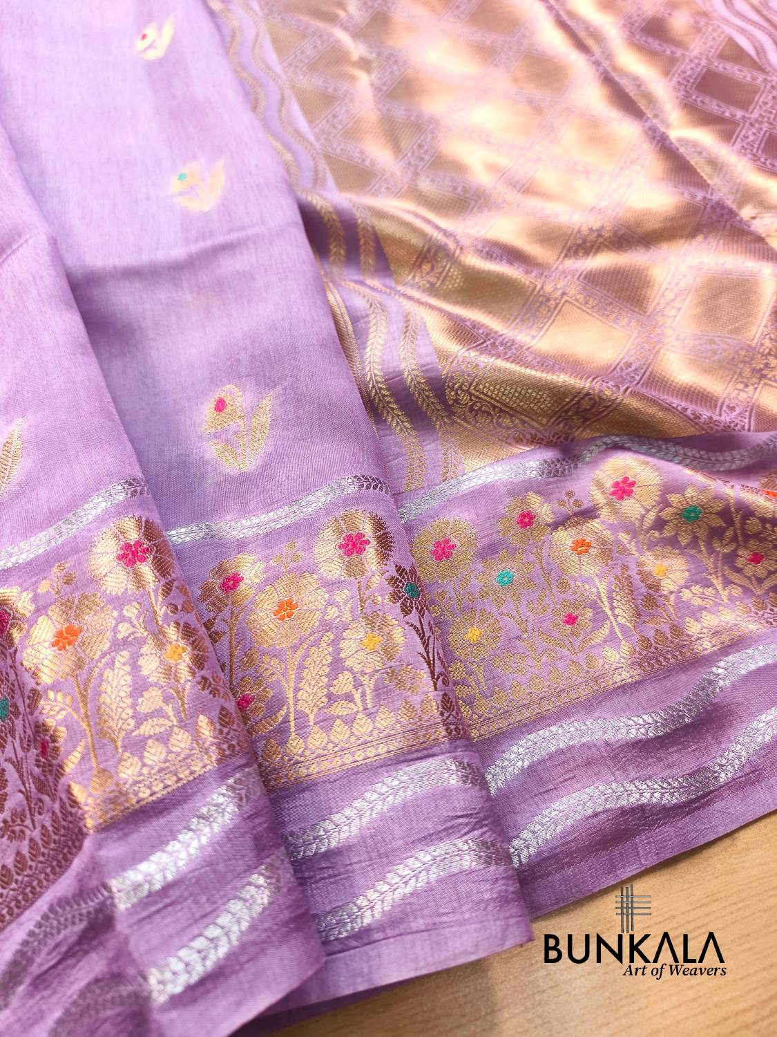 Lavender Meena Buti Pure Banarasi Mango Silk Saree 
