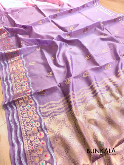 Lavender Meena Buti Pure Banarasi Mango Silk Saree 