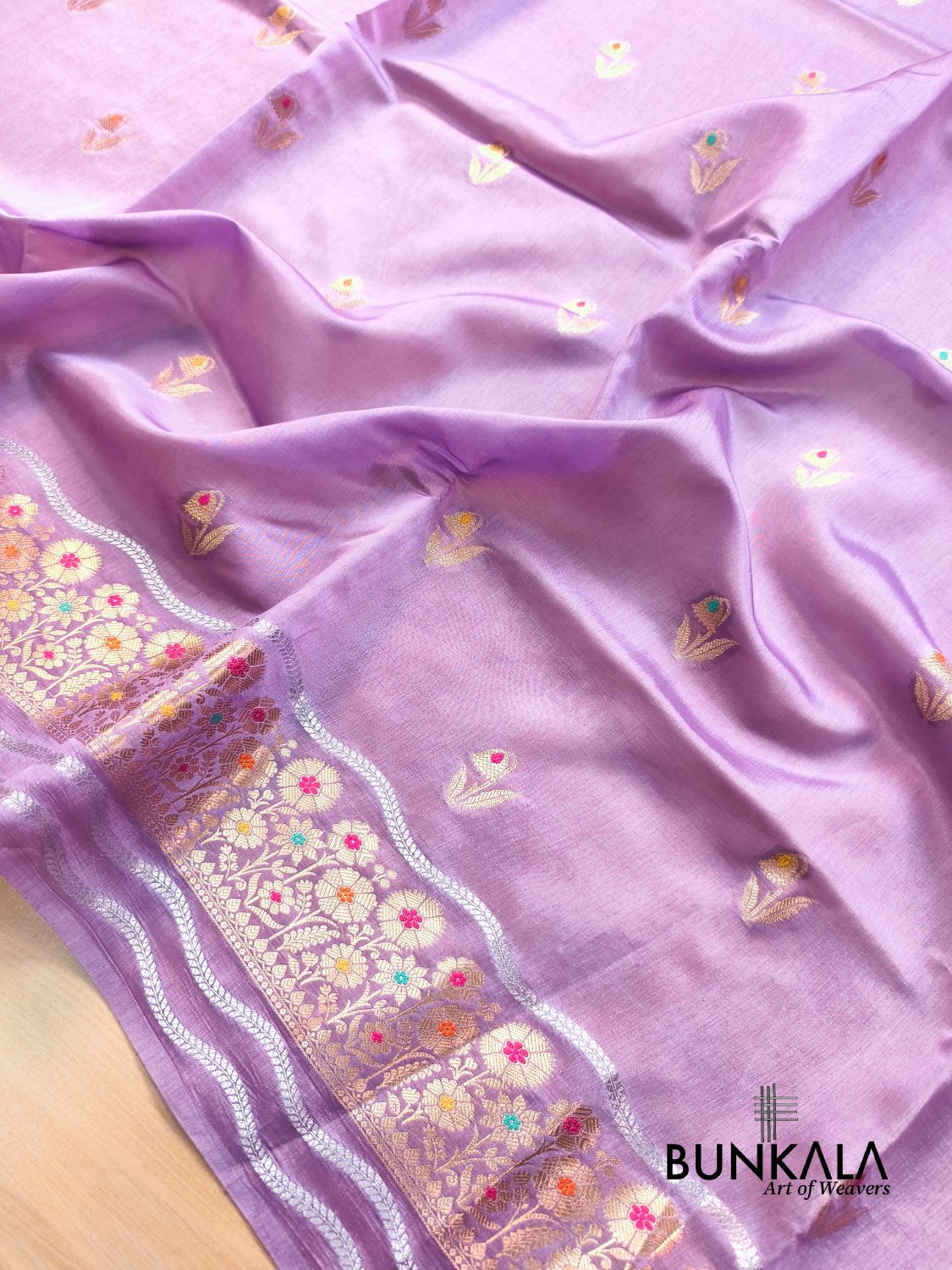 Lavender Meena Buti Pure Banarasi Mango Silk Saree 