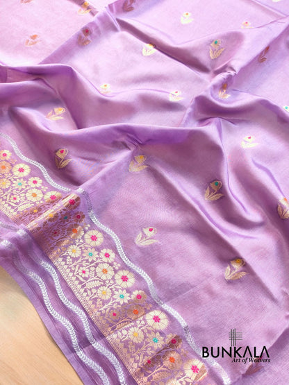 Lavender Meena Buti Pure Banarasi Mango Silk Saree 