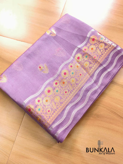 Lavender Meena Buti Pure Banarasi Mango Silk Saree 