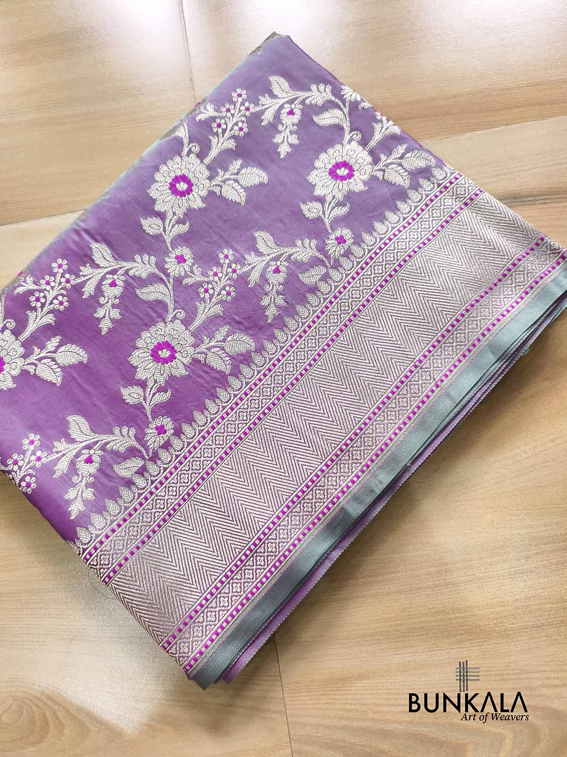 Lavender Meena Floral Jaal Weaved Banarasi Mashru Silk Saree