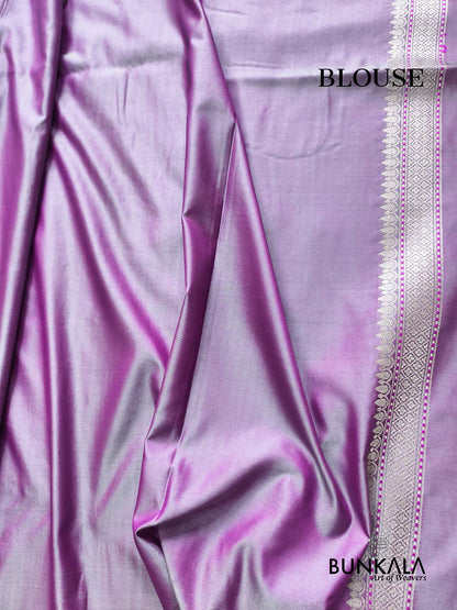 Lavender Meena Floral Jaal Weaved Banarasi Mashru Silk Saree