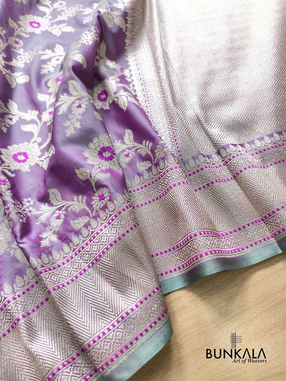 Lavender Meena Floral Jaal Weaved Banarasi Mashru Silk Saree