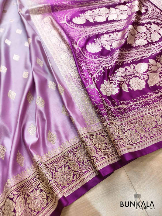 Lavender with Purple Wine Contrast Buti Banarasi Mashru Silk Saree