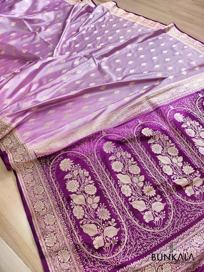 Lavender with Purple Wine Contrast Buti Banarasi Mashru Silk Saree