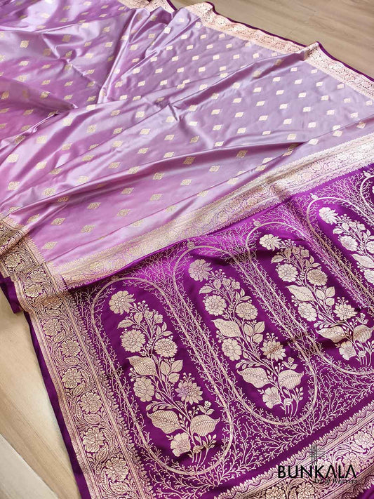 Lavender with Purple Wine Contrast Buti Banarasi Mashru Silk Saree