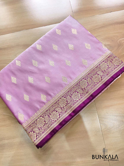 Lavender with Purple Wine Contrast Buti Banarasi Mashru Silk Saree
