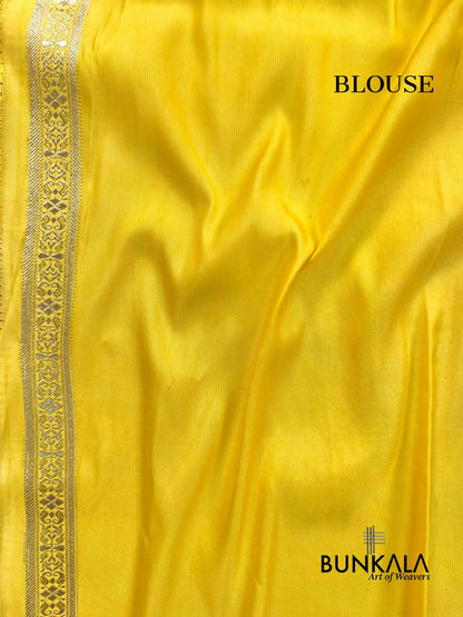 Lemon Yellow Brocade Weaved Banarasi Mashru Silk Saree 