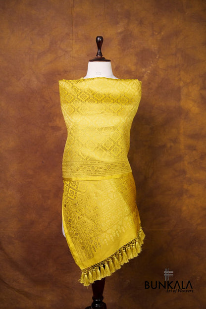 Lemon Yellow Daimond Jaal Brocade Resham Weaved Banarasi Mashru Silk Dupatta 