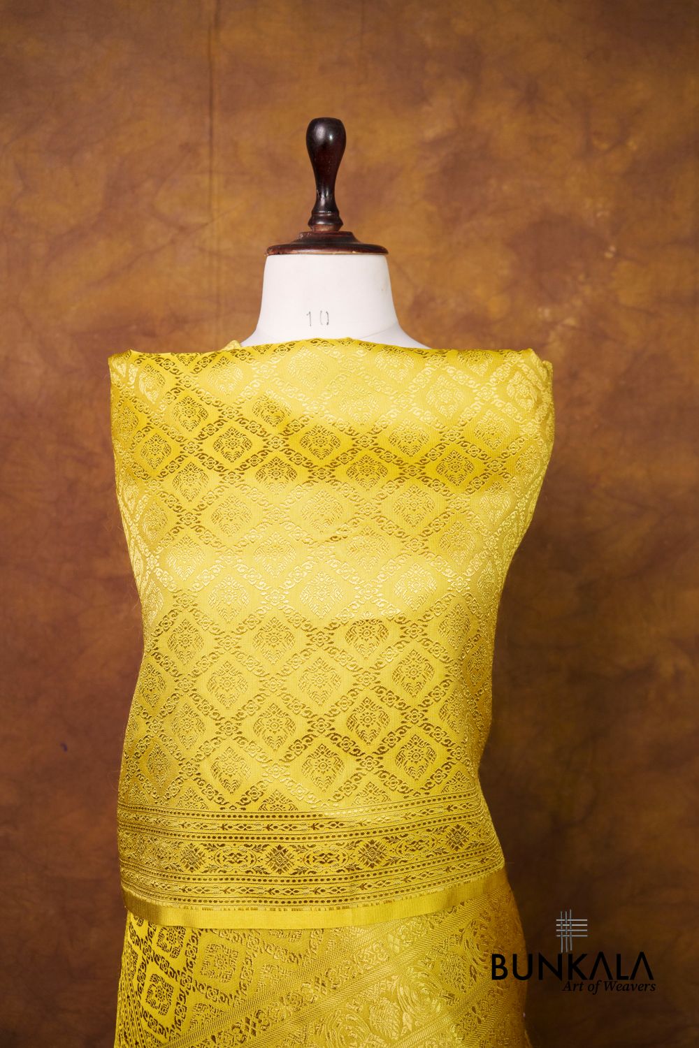 Lemon Yellow Daimond Jaal Brocade Resham Weaved Banarasi Mashru Silk Dupatta 