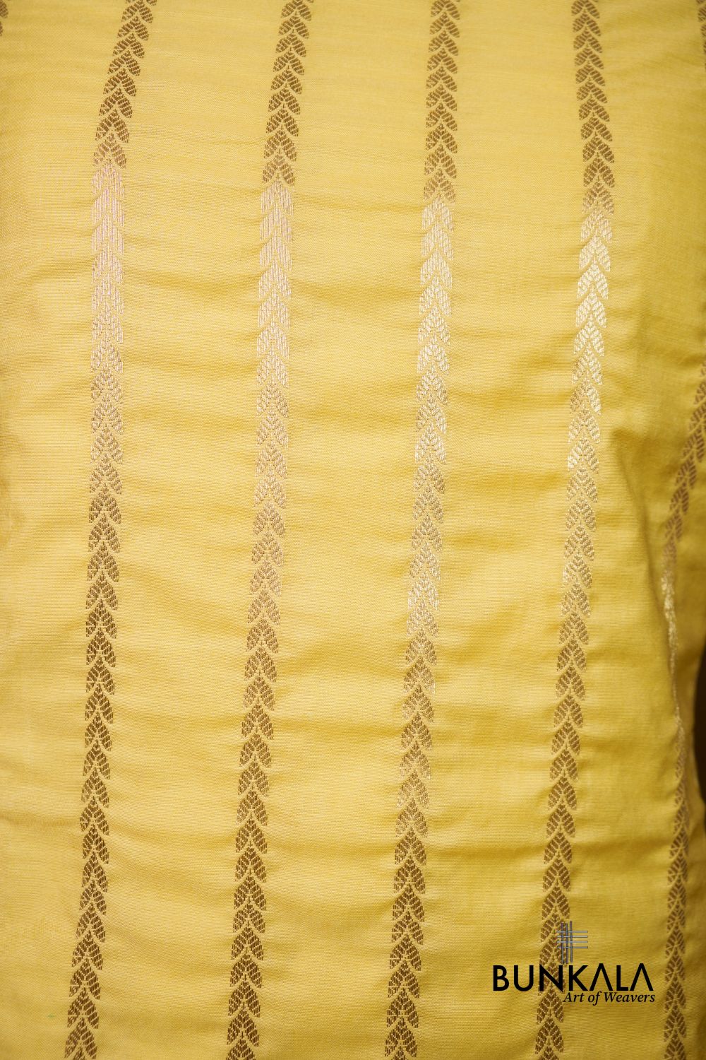 Lemon Yellow Stripe Banarasi Pure Cotton Silk Unstitched Suit Set 