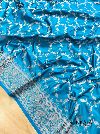 Light Blue Floral Jaal Banarasi Mashru Silk Saree 