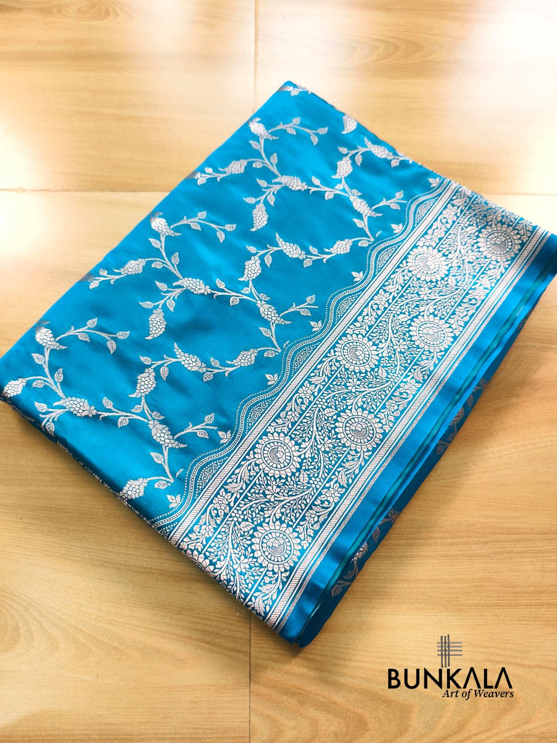 Light Blue Floral Jaal Banarasi Mashru Silk Saree 