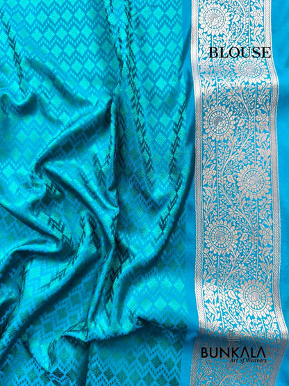Light Blue Floral Jaal Banarasi Mashru Silk Saree 