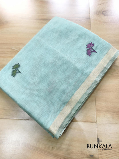 Light Blue Pichwai Pallu Weaved Banarasi Cotton Saree