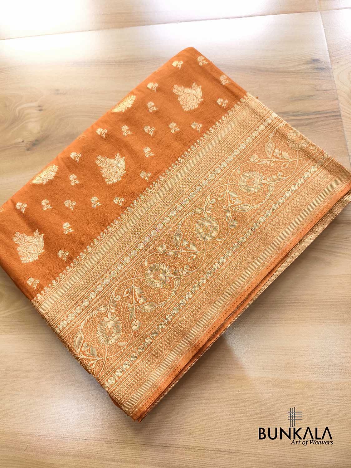 Light Rust Sona Zari Buta Banarasi Georgette Saree