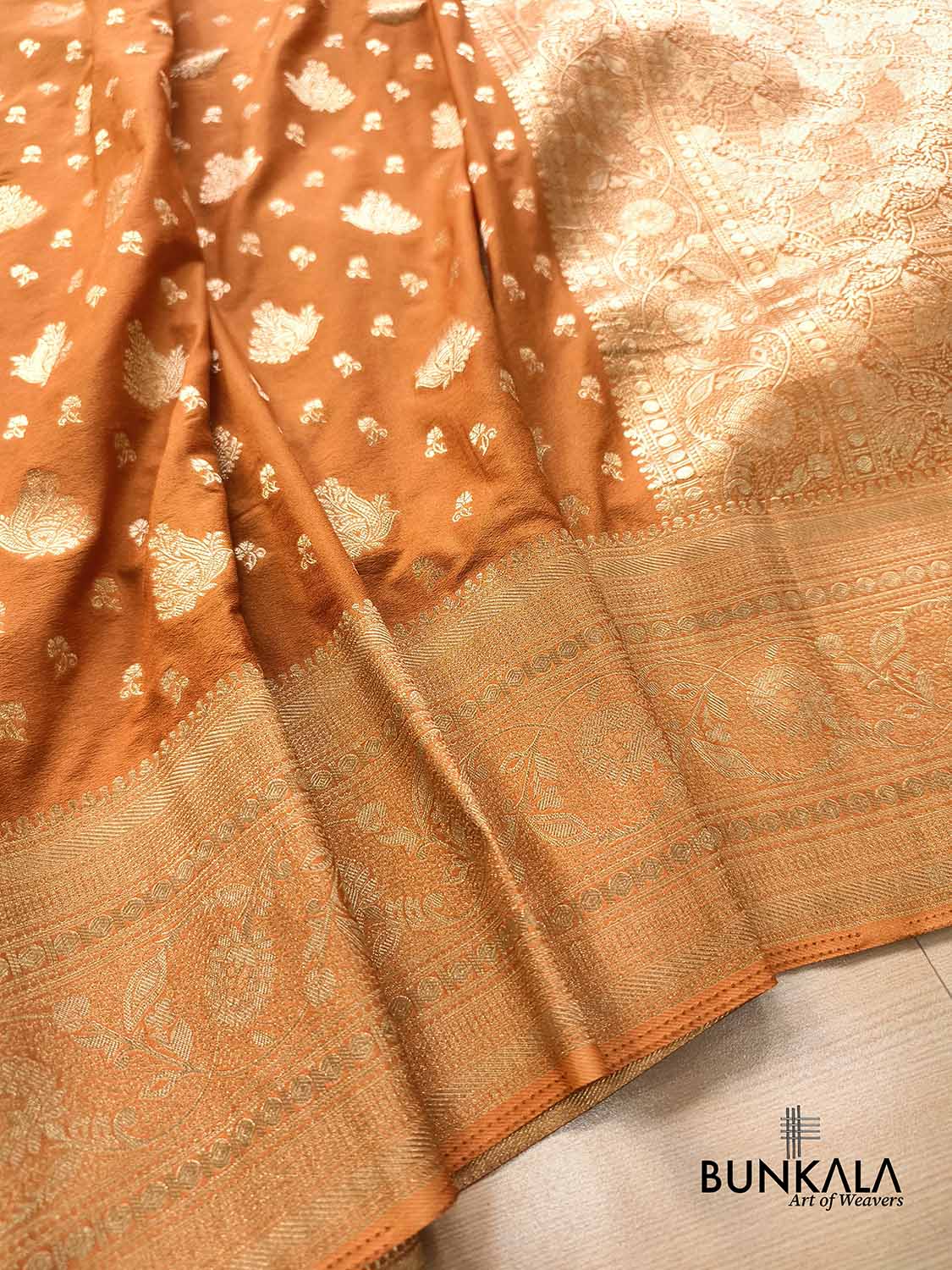 Light Rust Sona Zari Buta Banarasi Georgette Saree