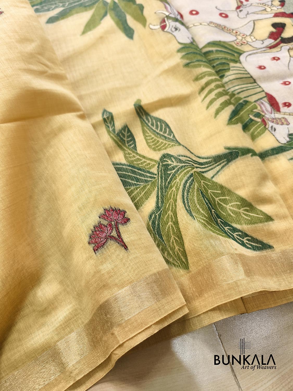 Light Yellow Pichwai Pallu Weaved Banarasi Cotton Saree