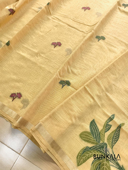 Light Yellow Pichwai Pallu Weaved Banarasi Cotton Saree