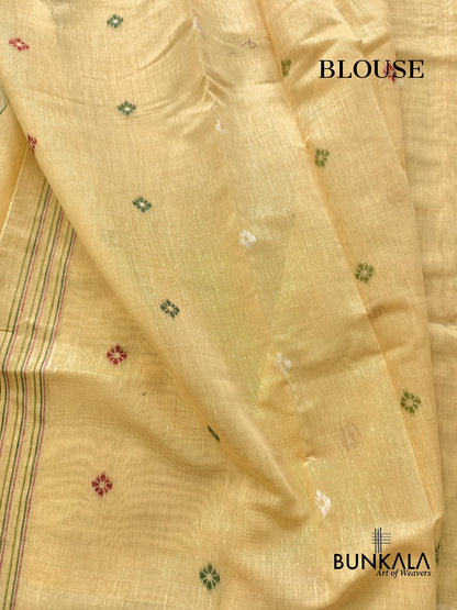 Light Yellow Pichwai Pallu Weaved Banarasi Cotton Saree