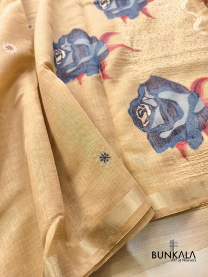 Light Yellow Rose Pallu Weaved Banarasi Cotton Saree