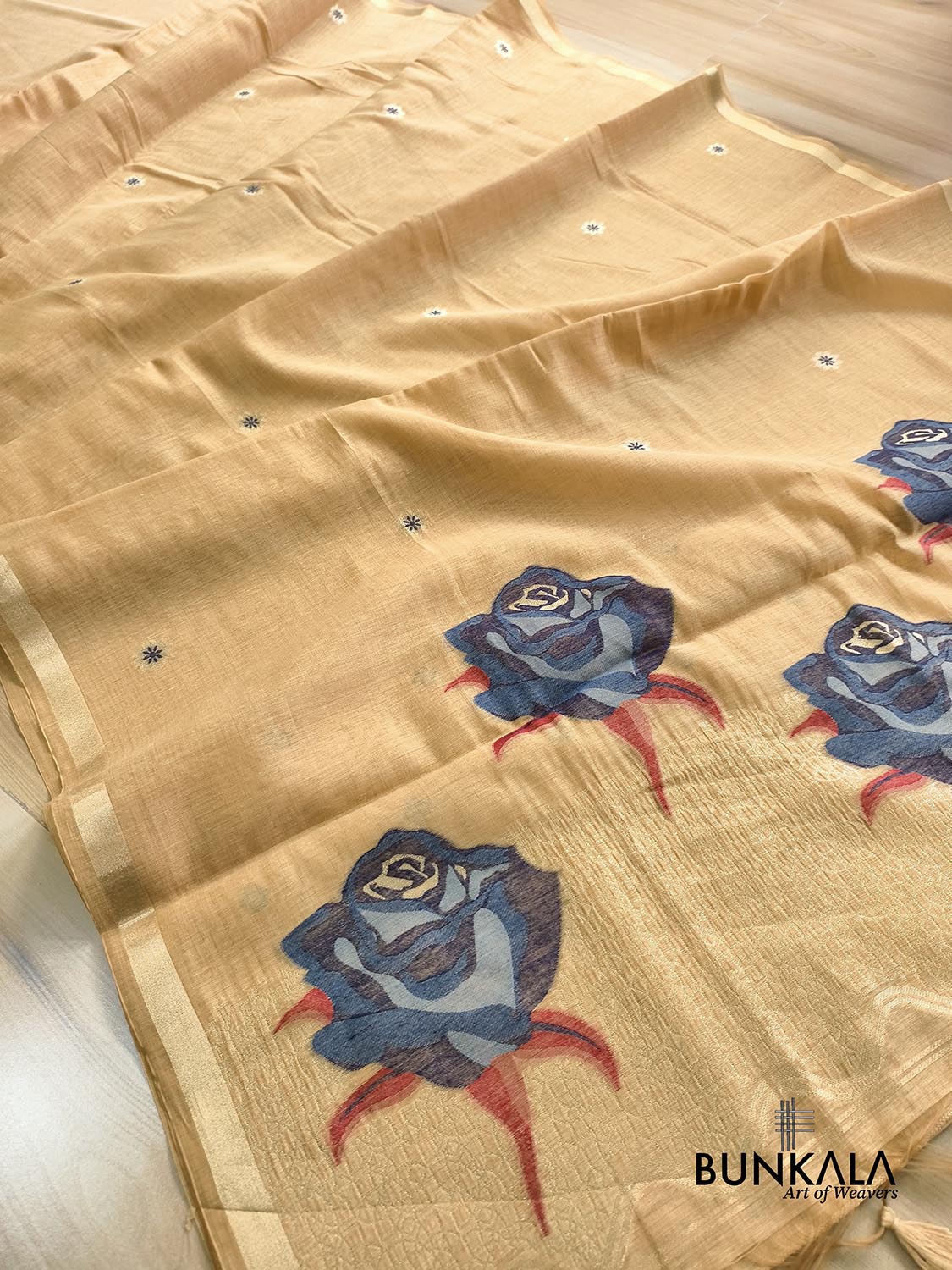 Light Yellow Rose Pallu Weaved Banarasi Cotton Saree