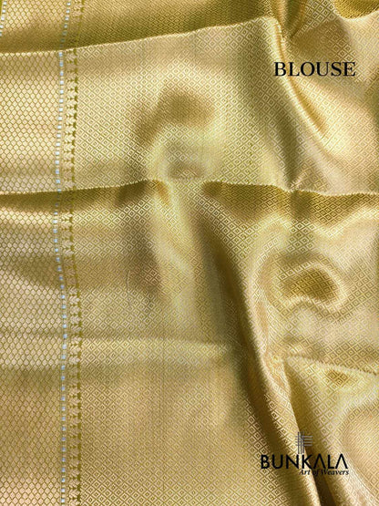 Lime Yellow Meena Floral Pure Banarasi Mango Silk Saree 