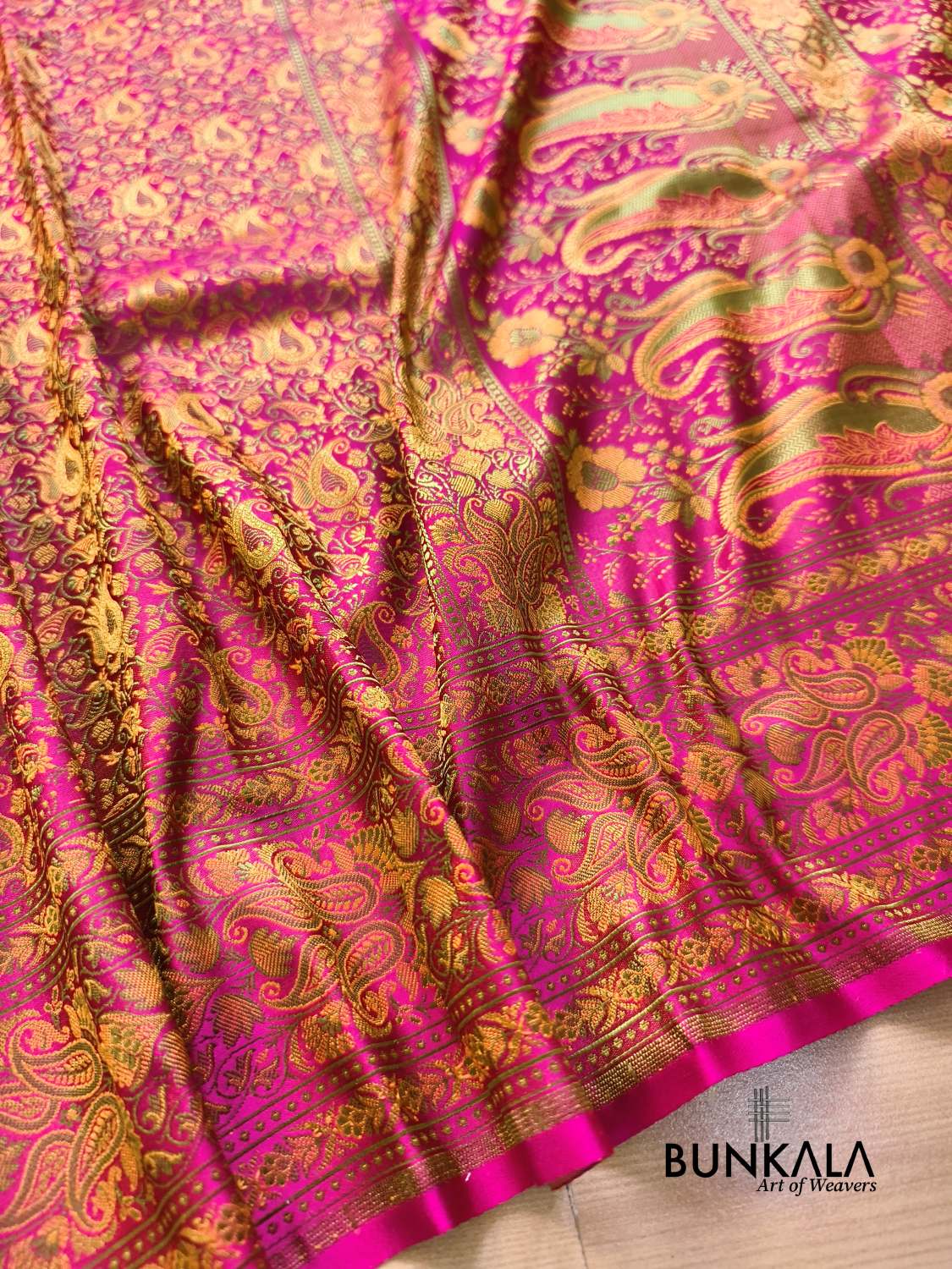Magenta Pink Banarasi Meena Jamewar Weaved Mashru Silk Saree 