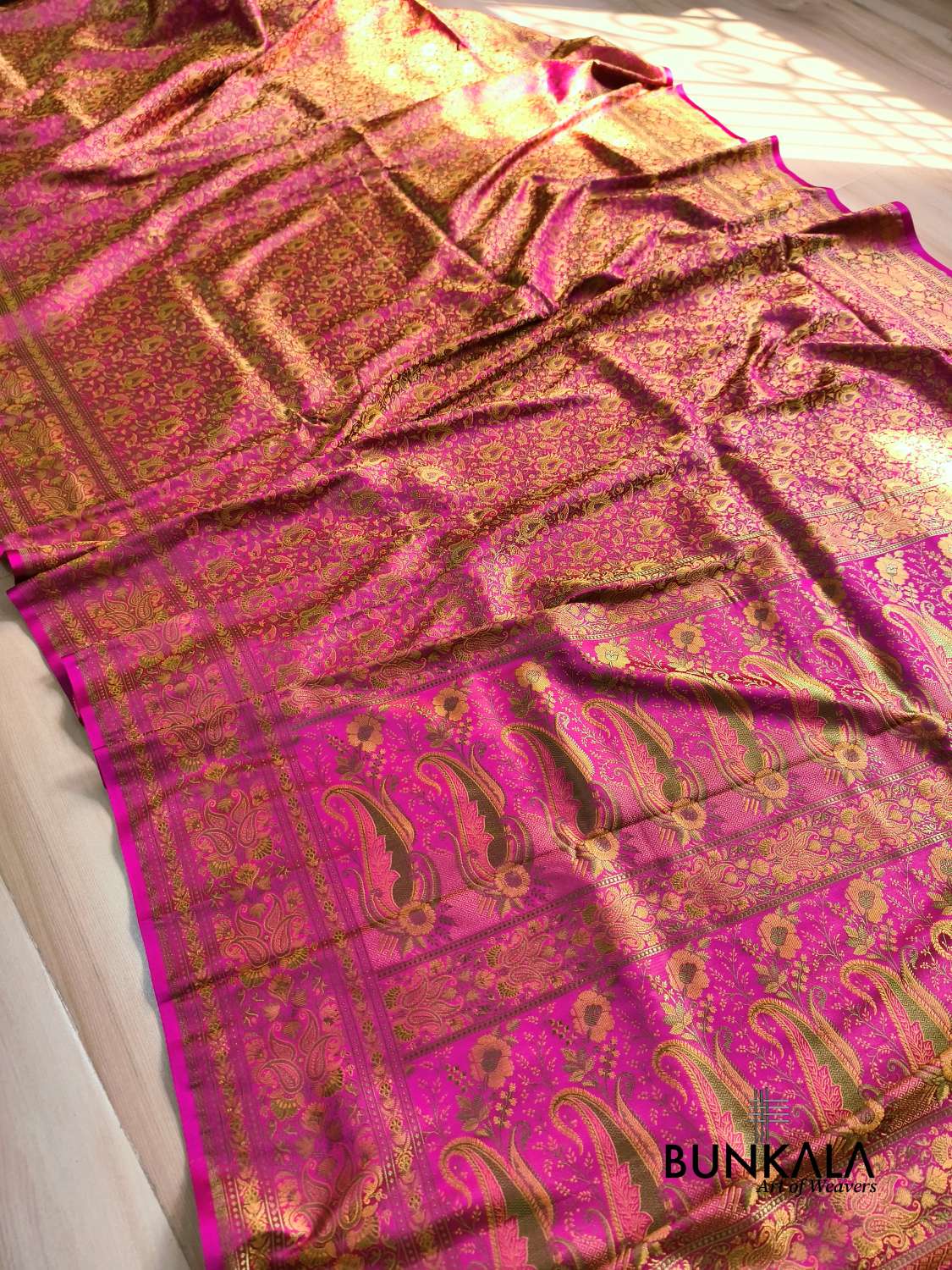 Magenta Pink Banarasi Meena Jamewar Weaved Mashru Silk Saree 