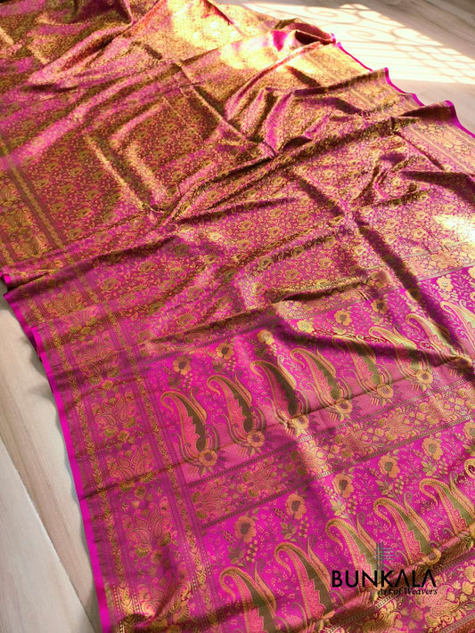 Magenta Pink Banarasi Meena Jamewar Weaved Mashru Silk Saree 