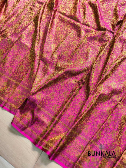 Magenta Pink Banarasi Meena Jamewar Weaved Mashru Silk Saree 