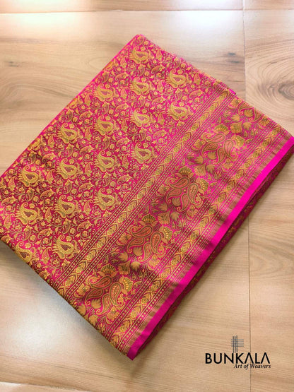 Magenta Pink Banarasi Meena Jamewar Weaved Mashru Silk Saree 