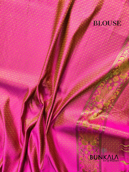 Magenta Pink Banarasi Meena Jamewar Weaved Mashru Silk Saree 