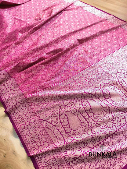 Magenta Pink Brocade Banarasi Resham Silk Saree