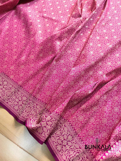 Magenta Pink Brocade Banarasi Resham Silk Saree
