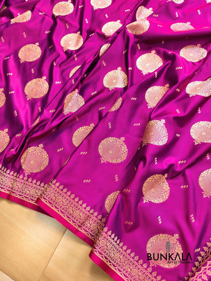 Magenta Pink Buta Banarasi Mashru Soft Silk Saree with Paisley Pallu 