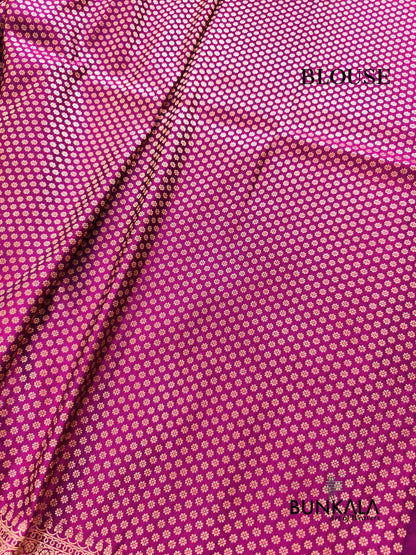 Magenta Pink Buta Banarasi Mashru Soft Silk Saree with Paisley Pallu 