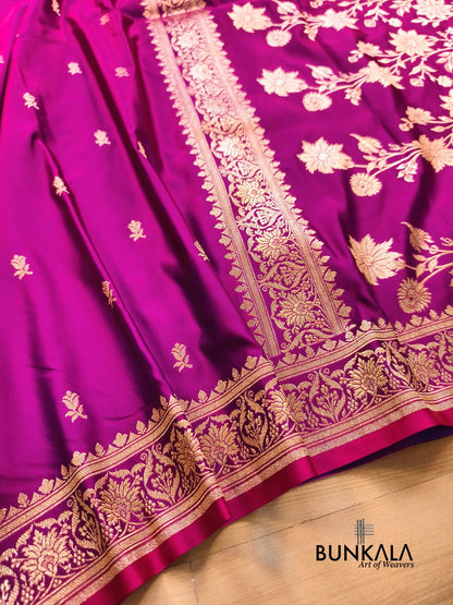 Magenta Pink Buti Banarasi Mashru Soft Silk Saree with Jaal Floral Pallu 