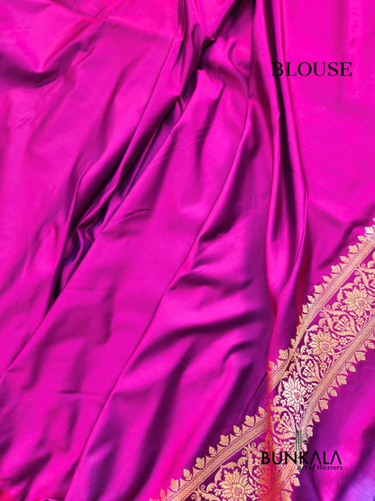 Magenta Pink Buti Banarasi Mashru Soft Silk Saree with Jaal Floral Pallu 