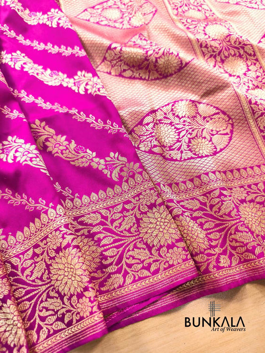 Magenta Pink Leheriya Meena Banarasi Silk Saree