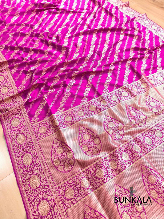 Magenta Pink Leheriya Meena Banarasi Silk Saree