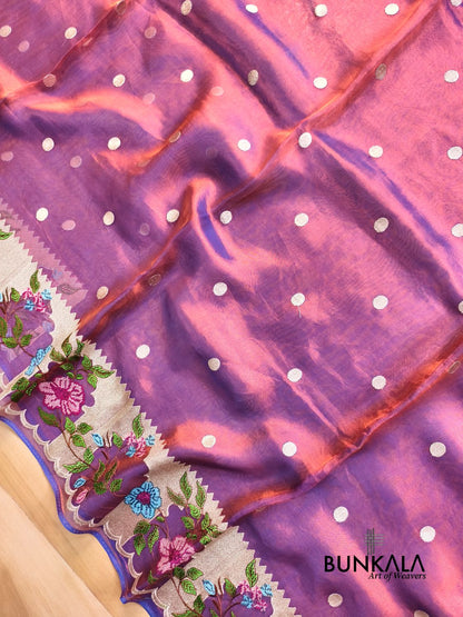 Magenta Pink Multicolour Floral Border Banarasi Embroidery Tissue Silk Saree